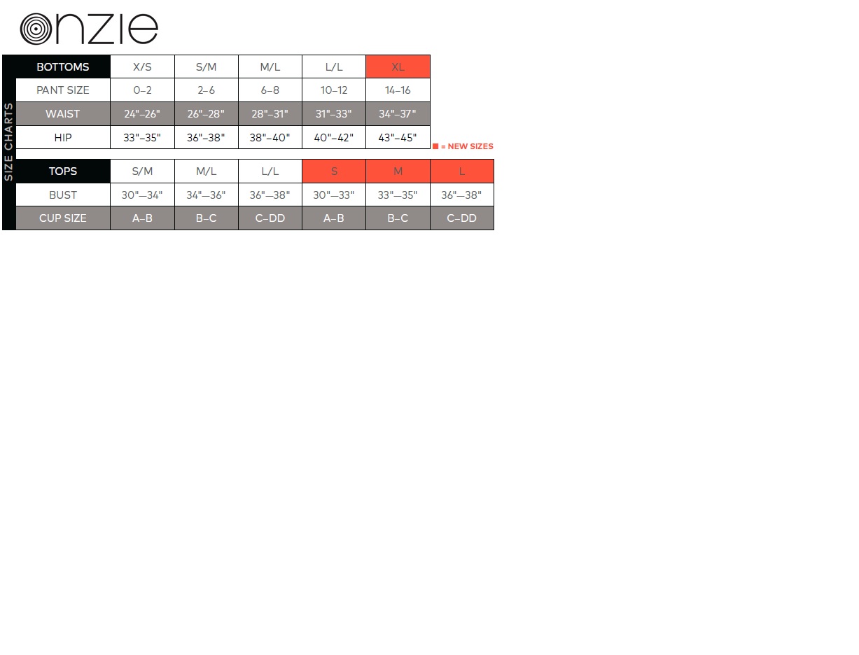 Onzie Size Chart