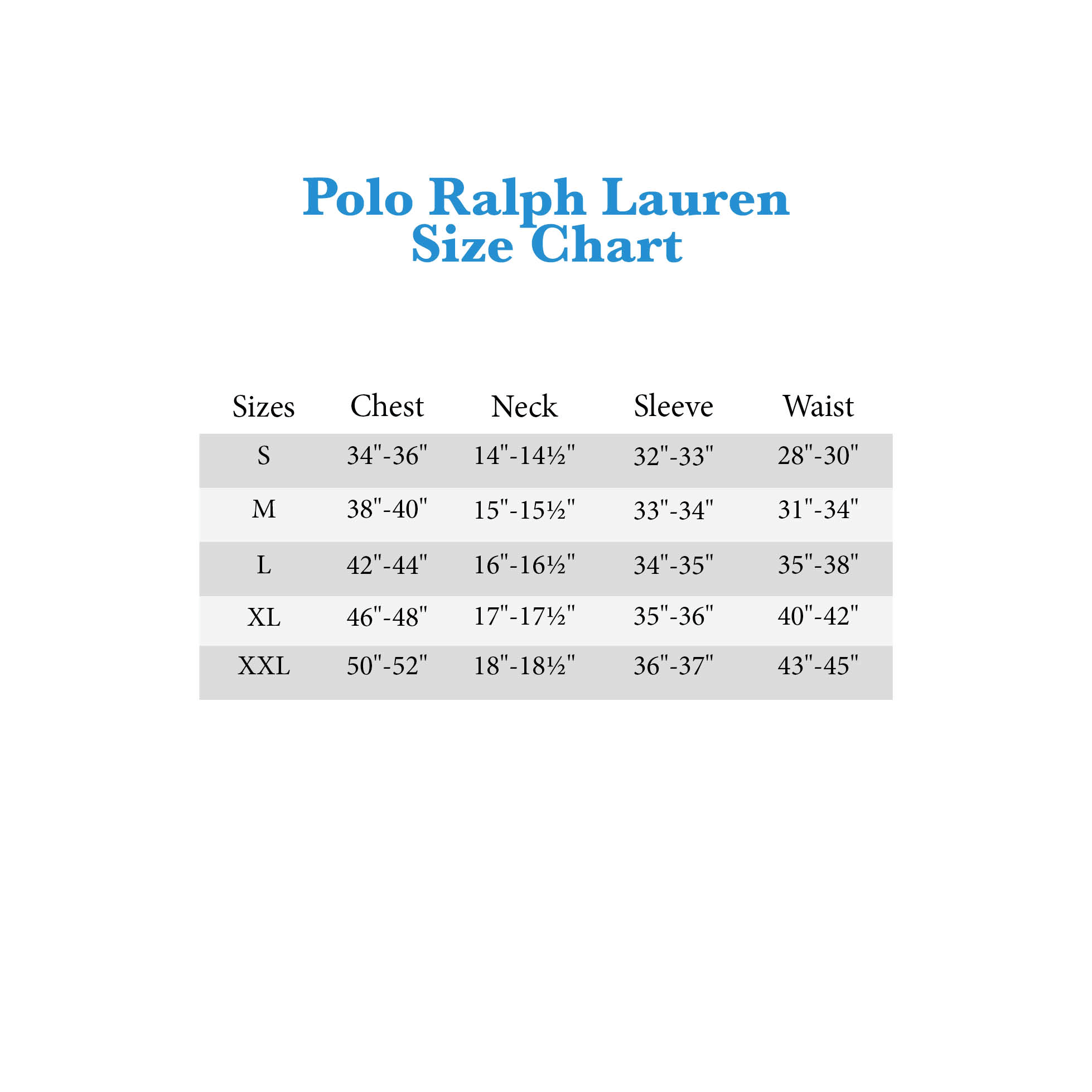 polo ralph lauren women's size chart
