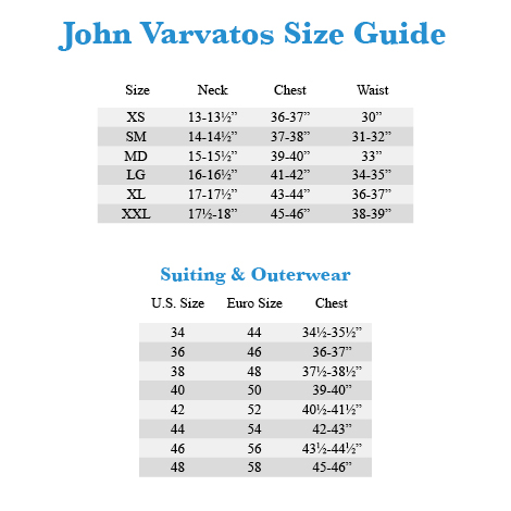 John Varvatos Jacket Size Chart