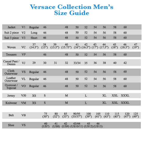 versace mens shoes size guide