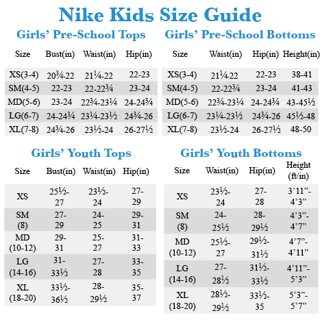 youth nike size chart 